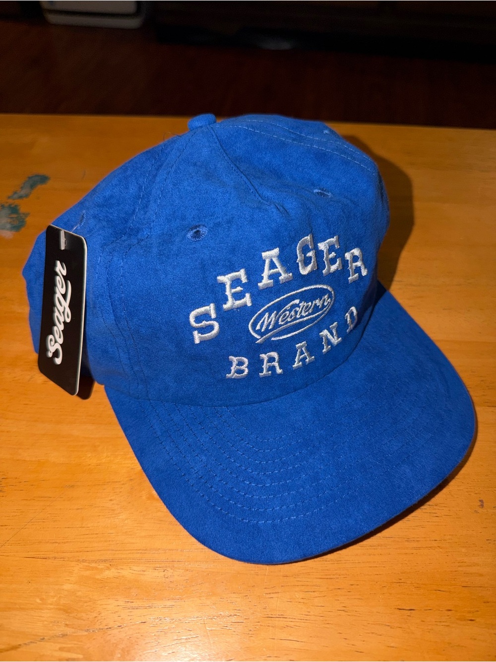 Seager Saloon Blue Suede Adjustable Hat NWT